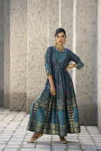 Juniper Teal Satin Festive Printed Anarkali Flared Anarkali Kurta For Women - Distacart