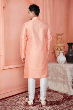 Raivat Ethnic Jacquard Banarasi Silk Pintux Work Kurta Pajama In Peach Colour - Distacart