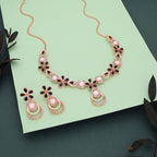 Tehzeeb Creations Rose Gold-Polished Black Colour Necklace With Stud