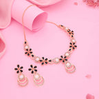 Tehzeeb Creations Rose Gold-Polished Black Colour Necklace With Stud