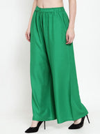 TAG 7 Women Green Solid Wide Leg Palazzos