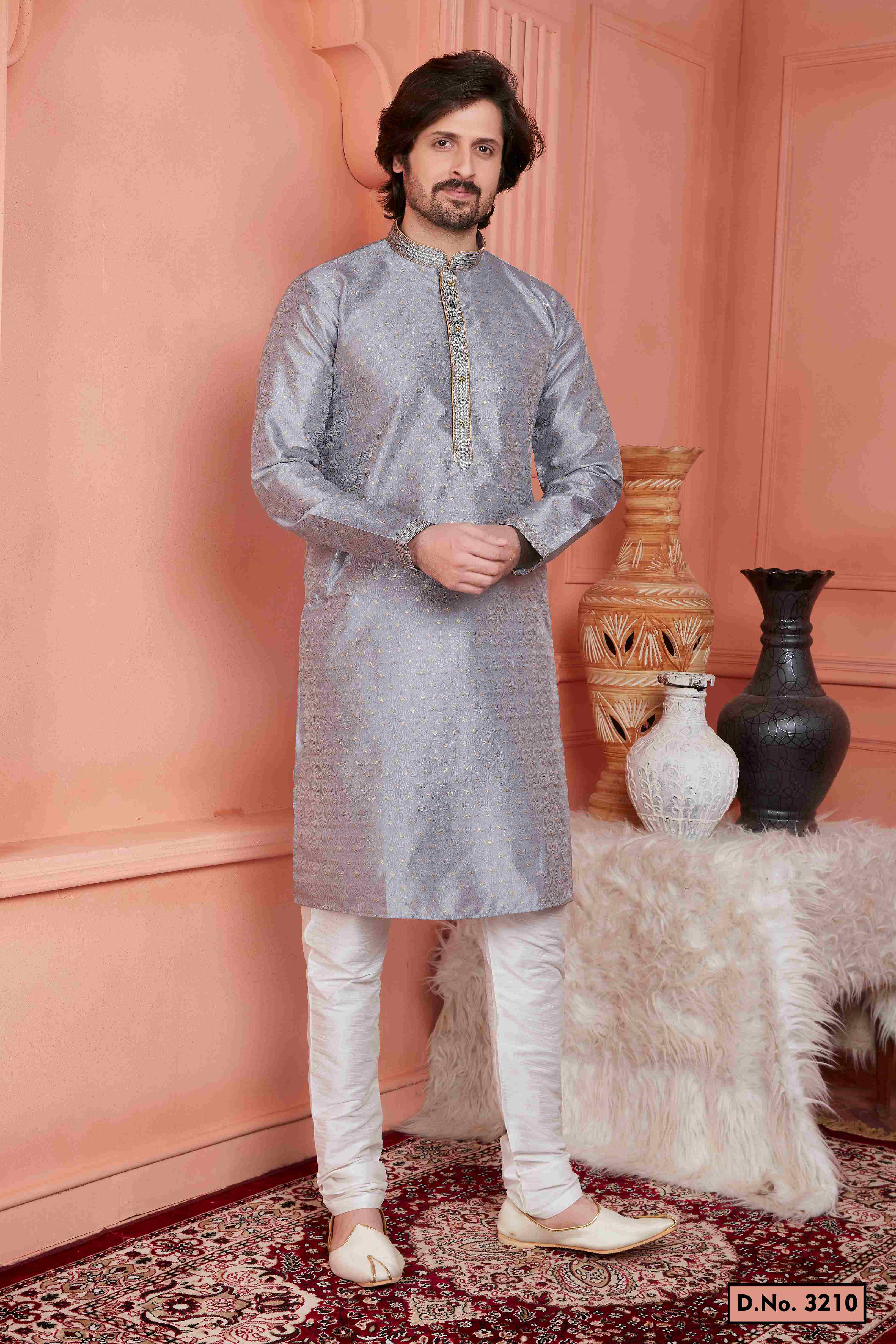 Raivat Ethnic Jacquard Banarasi Silk Pintux Work Kurta Pajama In Grey Colour - Distacart