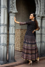 Juniper Black Georgette Festive Printed Flared Anarkali Kurta For Women - Distacart