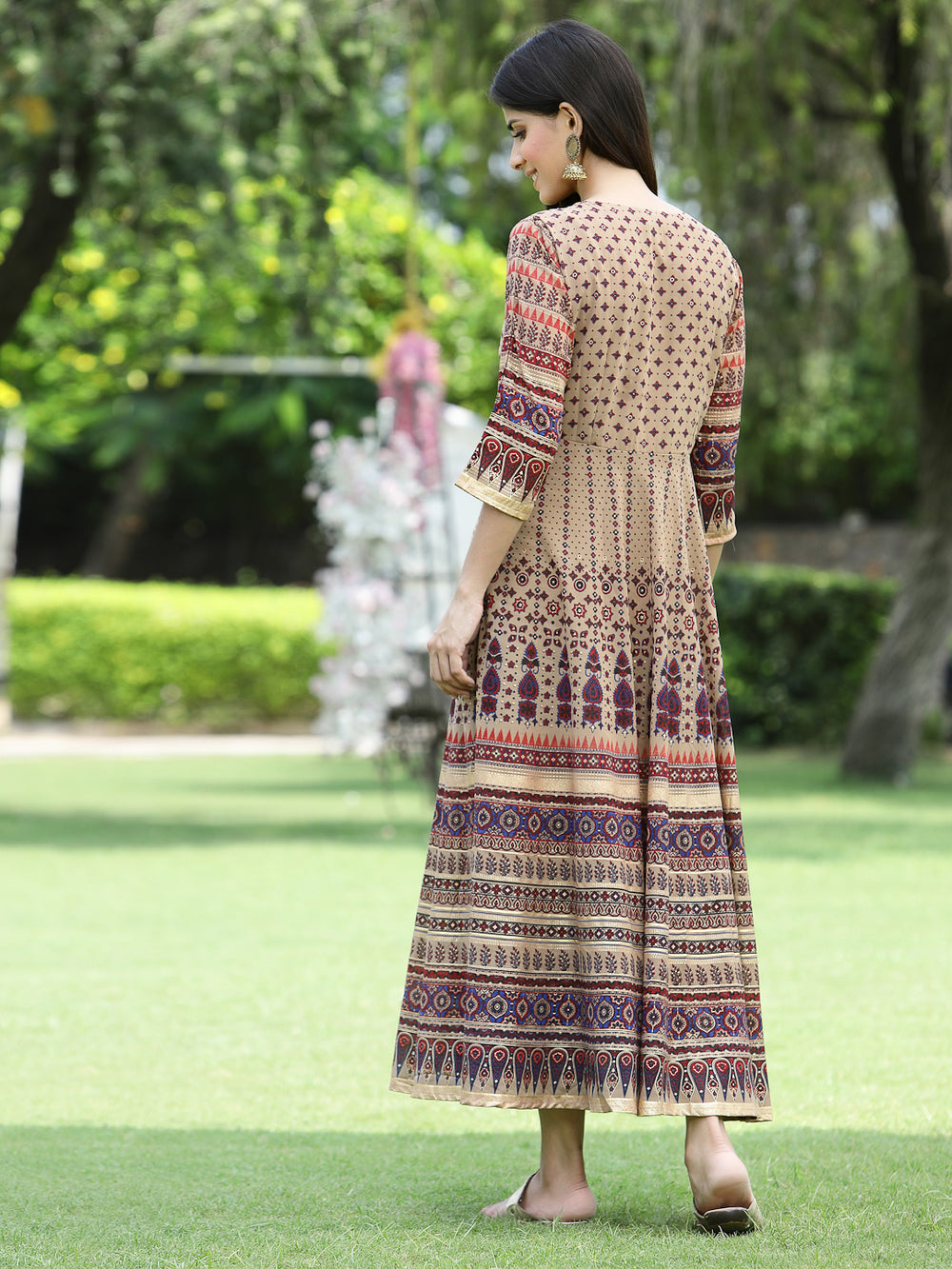 Juniper Women Brown Multi Georgette Festive Printed Flared Anarkali Kurta - Distacart