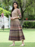Juniper Women Brown Multi Georgette Festive Printed Flared Anarkali Kurta - Distacart