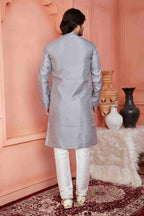 Raivat Ethnic Jacquard Banarasi Silk Pintux Work Kurta Pajama In Grey Colour - Distacart