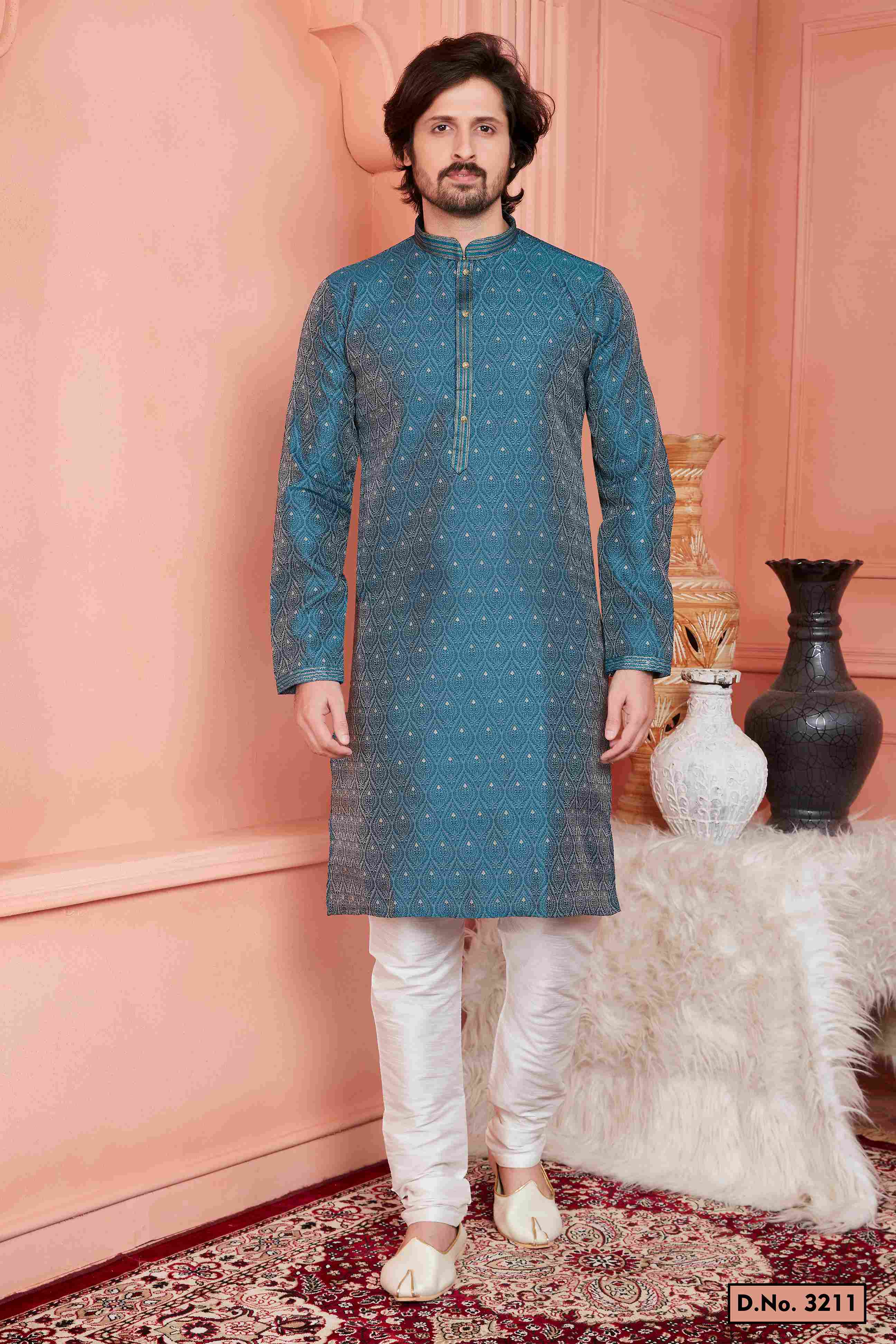 Raivat Ethnic Jacquard Banarasi Silk Pintux Work Kurta Pajama In Blue Colour - Distacart
