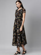 Souchii Women Black Floral Chiffon Maxi Dress - Distacart