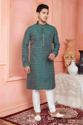 Raivat Ethnic Jacquard Banarasi Silk Pintux Work Kurta Pajama In Green Colour - Distacart