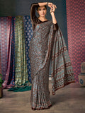Saree Mall Brown & Blue Ethnic Motifs Printed Pure Crepe Block Print Saree - Distacart