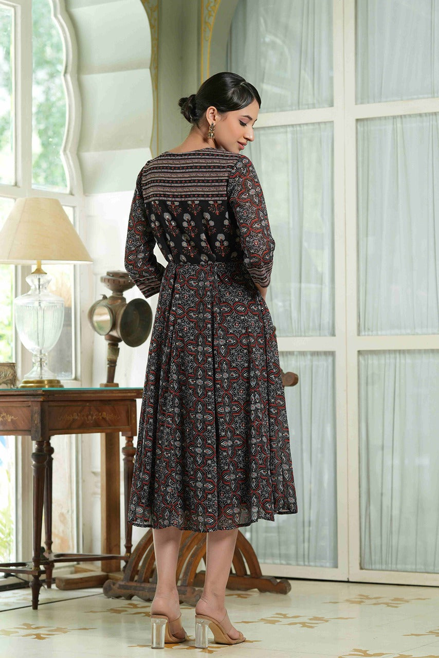 Juniper Black Georgette Festive Printed Anarkali Flared Anarkali Kurta For Women - Distacart