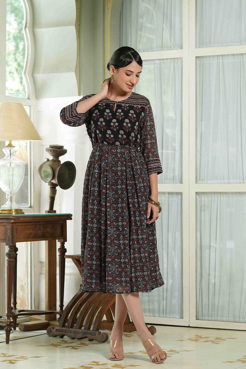 Juniper Black Georgette Festive Printed Anarkali Flared Anarkali Kurta For Women - Distacart