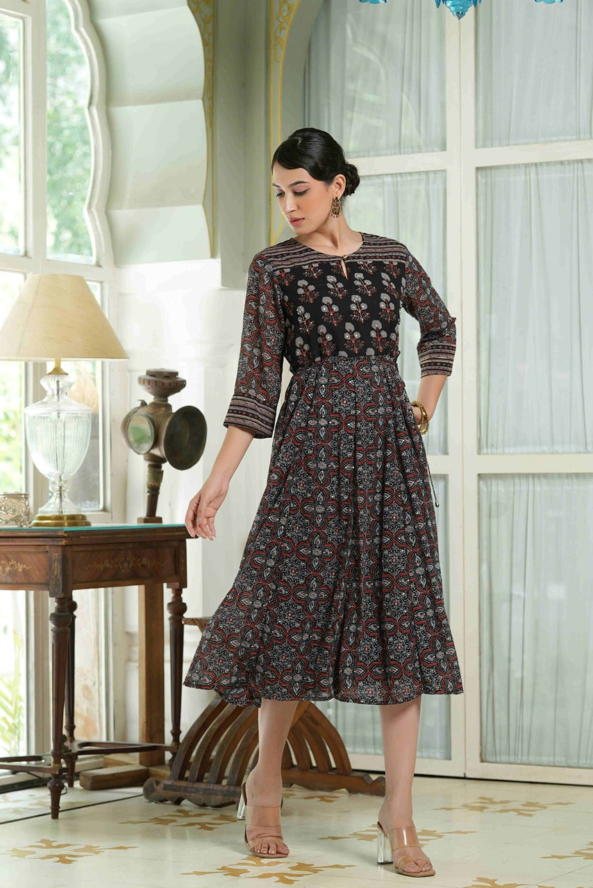 Juniper Black Georgette Festive Printed Anarkali Flared Anarkali Kurta For Women - Distacart