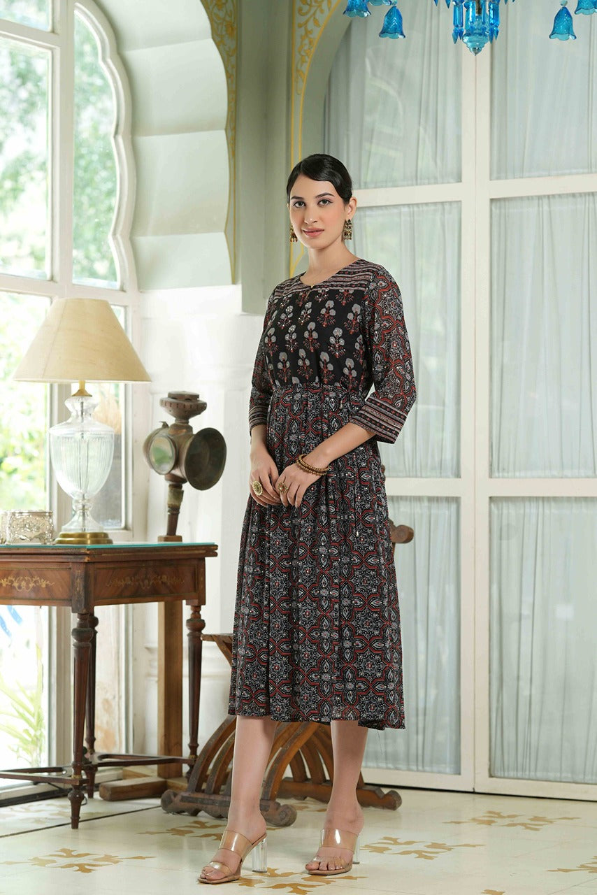Juniper Black Georgette Festive Printed Anarkali Flared Anarkali Kurta For Women - Distacart