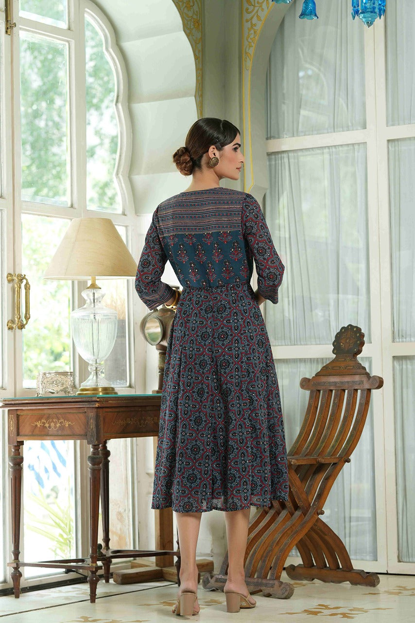 Juniper Indigo Georgette Festive Printed Anarkali Flared Anarkali Kurta For Women - Distacart