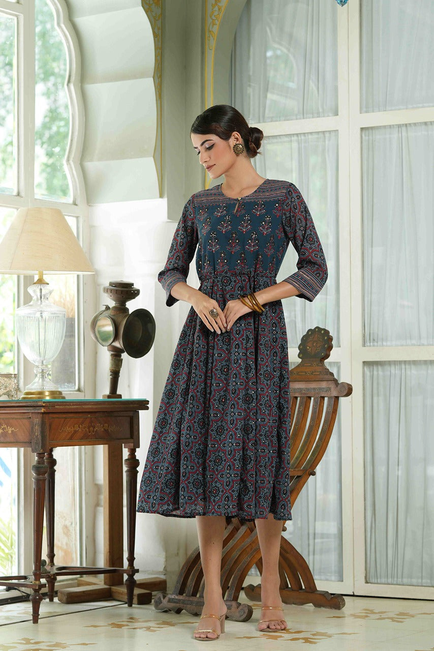 Juniper Indigo Georgette Festive Printed Anarkali Flared Anarkali Kurta For Women - Distacart