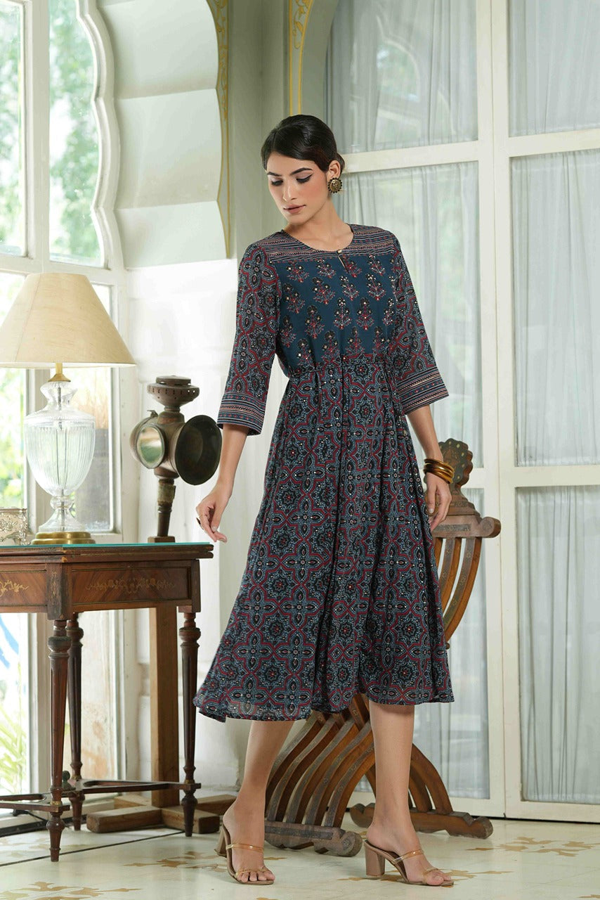 Juniper Indigo Georgette Festive Printed Anarkali Flared Anarkali Kurta For Women - Distacart