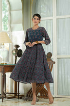 Juniper Indigo Georgette Festive Printed Anarkali Flared Anarkali Kurta For Women - Distacart