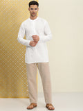 House of Pataudi Men Pure Cotton Solid Chikankari Jashn Short Kurta