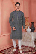 Raivat Ethnic Jacquard Banarasi Silk Pintux Work Kurta Pajama In Grey Colour - Distacart