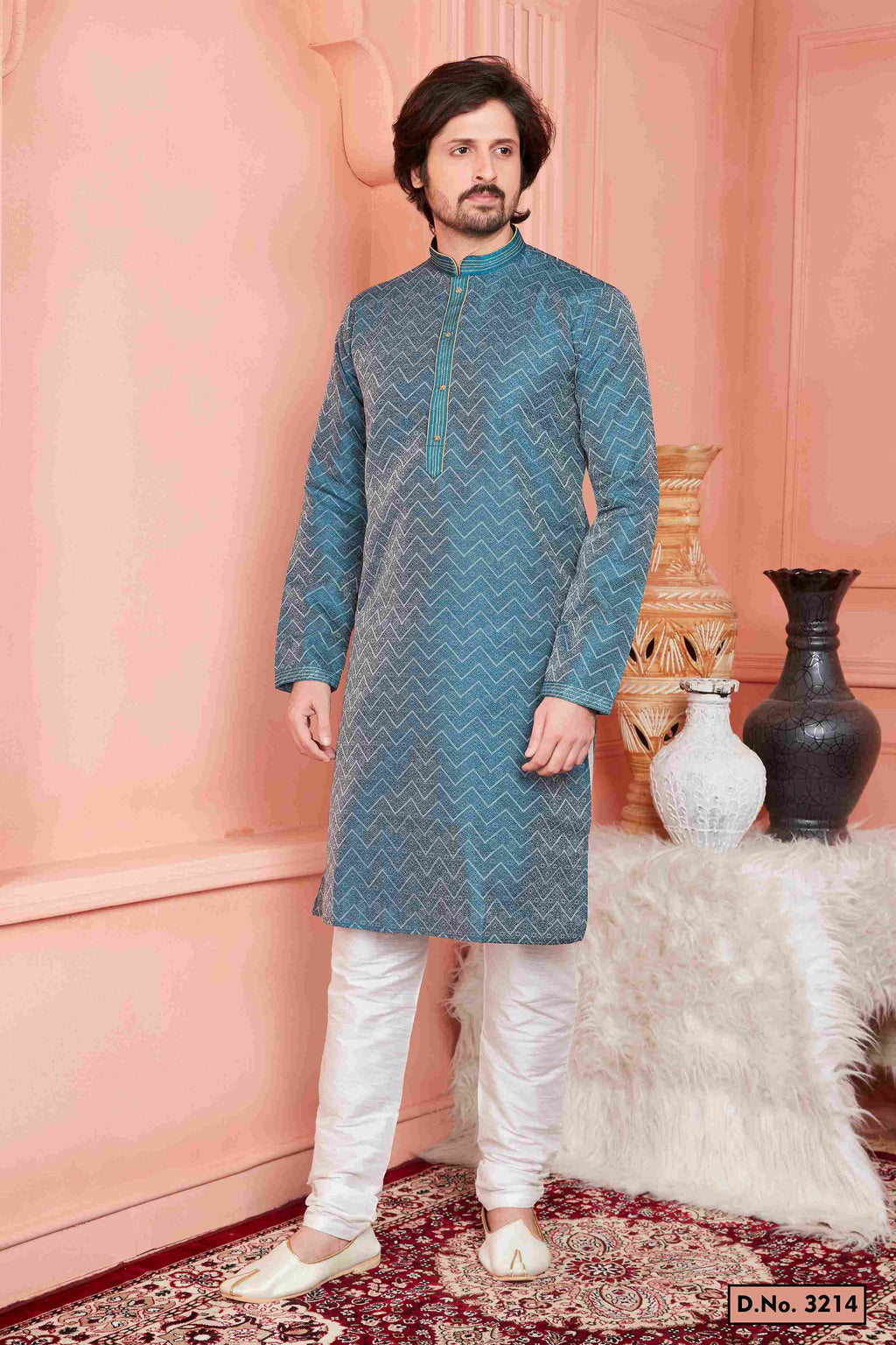 Raivat Ethnic Jacquard Banarasi Silk Pintux Work Kurta Pajama In Teal Blue Colour - Distacart