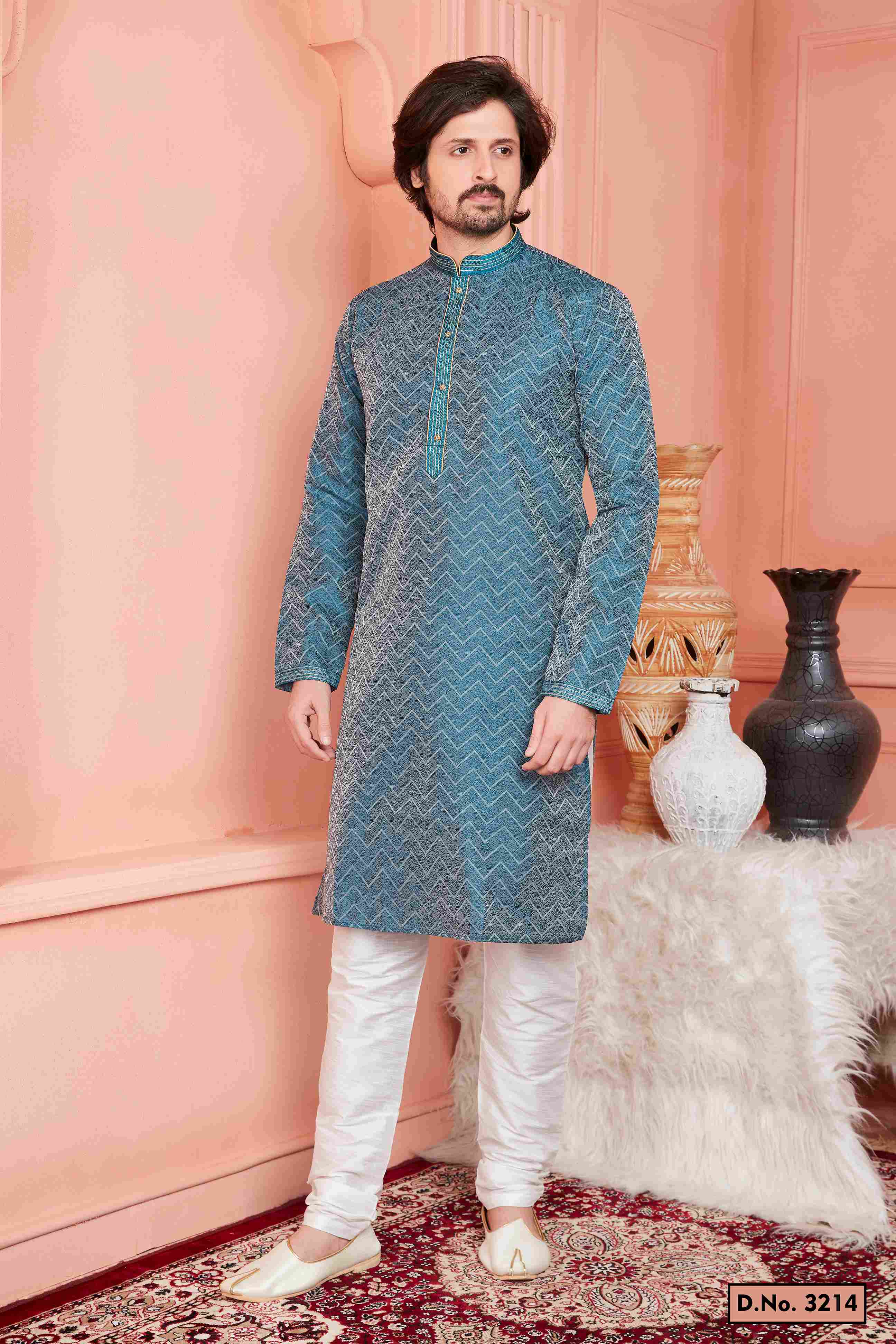 Raivat Ethnic Jacquard Banarasi Silk Pintux Work Kurta Pajama In Teal Blue Colour - Distacart