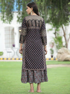 Juniper Women Black Chanderi Festive Printed Tiered Kurta - Distacart