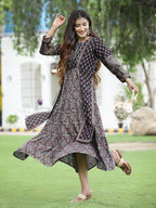 Juniper Women Black Chanderi Festive Printed Tiered Kurta - Distacart