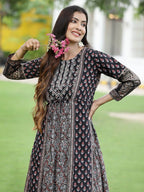 Juniper Women Black Chanderi Festive Printed Tiered Kurta - Distacart