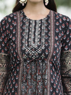 Juniper Women Black Chanderi Festive Printed Tiered Kurta - Distacart