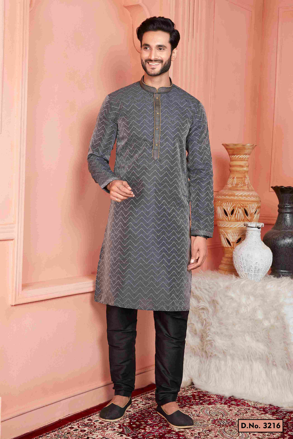 Raivat Ethnic Jacquard Banarasi Silk Pintux Work Kurta Pajama In Black Colour - Distacart