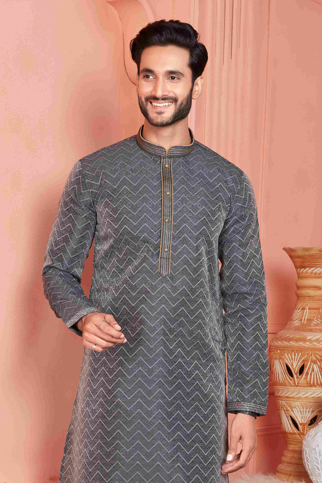 Raivat Ethnic Jacquard Banarasi Silk Pintux Work Kurta Pajama In Black Colour - Distacart