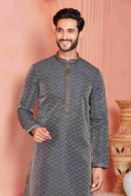 Raivat Ethnic Jacquard Banarasi Silk Pintux Work Kurta Pajama In Black Colour - Distacart