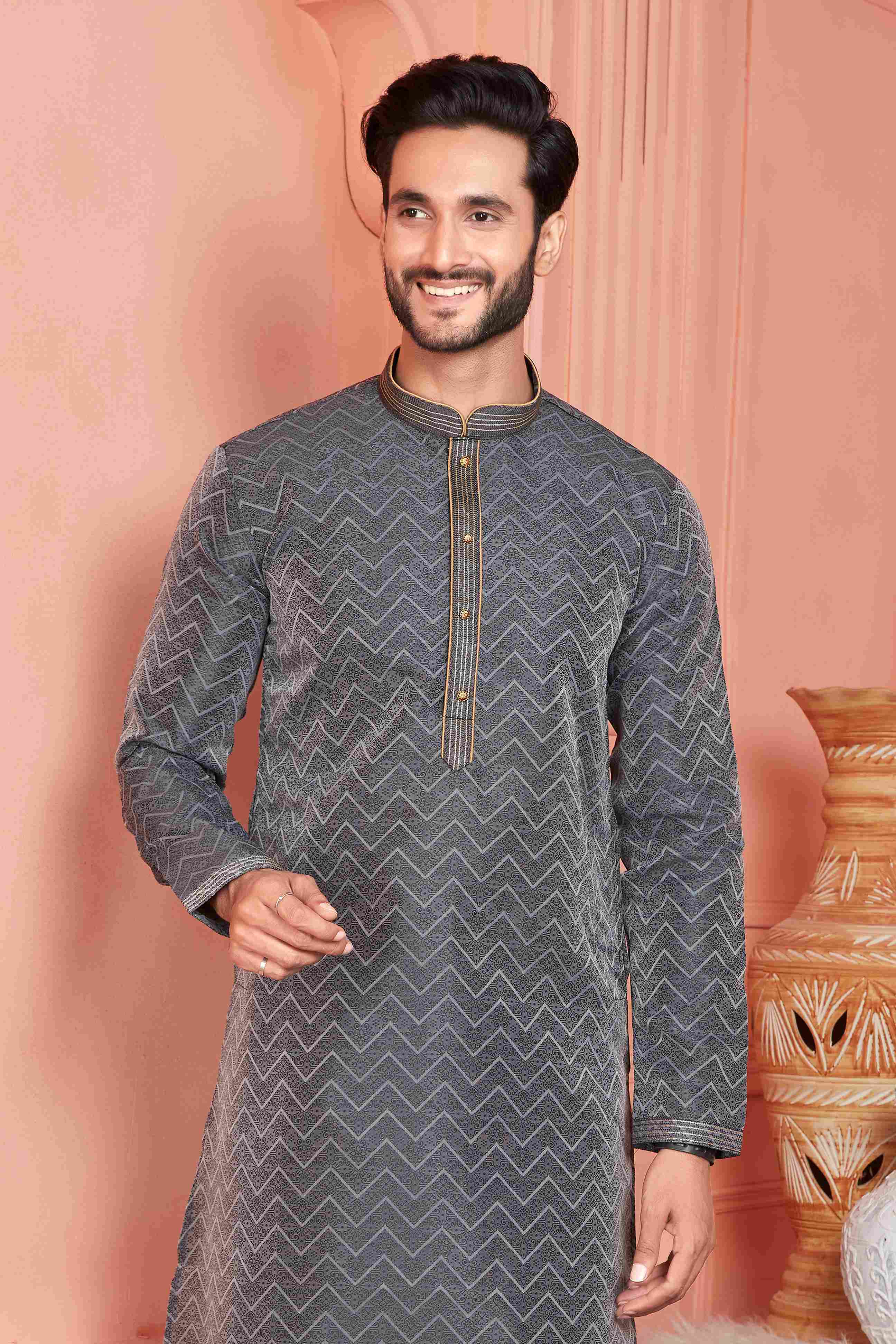 Raivat Ethnic Jacquard Banarasi Silk Pintux Work Kurta Pajama In Black Colour - Distacart