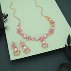 Tehzeeb Creations Rose Gold-Polished Lavender Colour Necklace With Stud