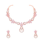 Tehzeeb Creations Rose Gold-Polished Lavender Colour Necklace With Stud