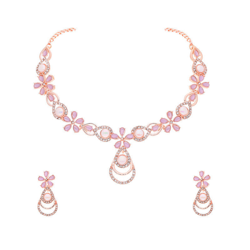 Tehzeeb Creations Rose Gold-Polished Lavender Colour Necklace With Stud
