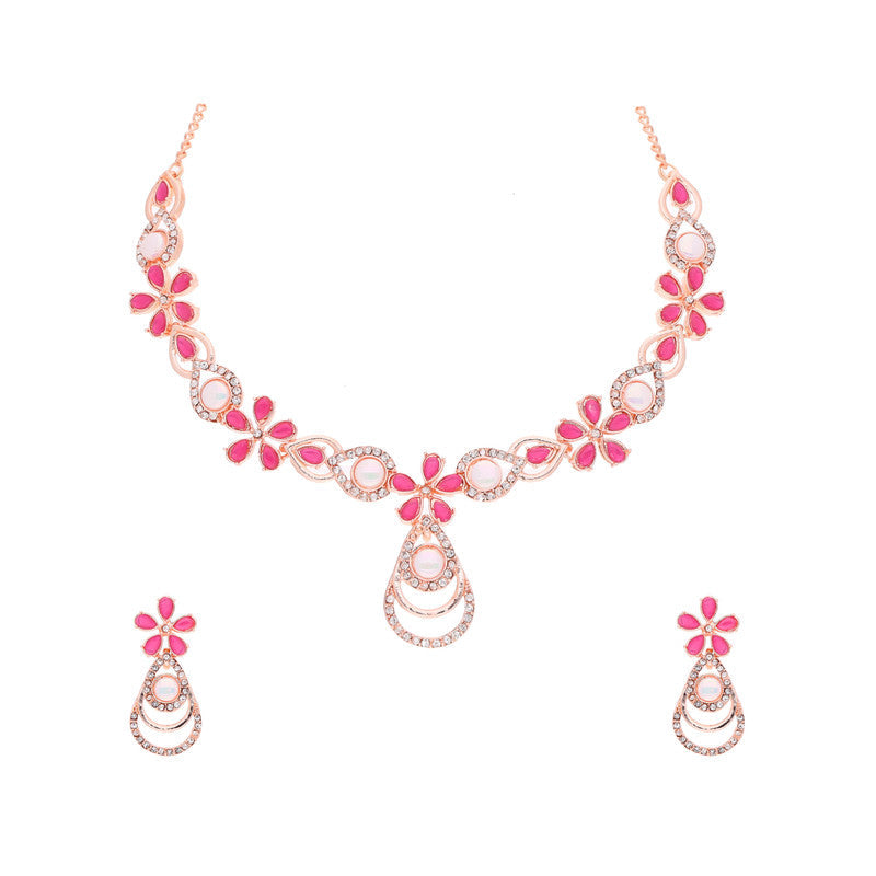 Tehzeeb Creations Rose Gold-Polished Pink Colour Necklace With Stud