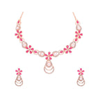 Tehzeeb Creations Rose Gold-Polished Pink Colour Necklace With Stud