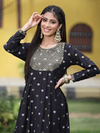 Juniper Women Black Rayon Festive Foil Printed Anarkali Flared Anarkali Kurta - Distacart