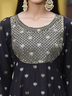 Juniper Women Black Rayon Festive Foil Printed Anarkali Flared Anarkali Kurta - Distacart