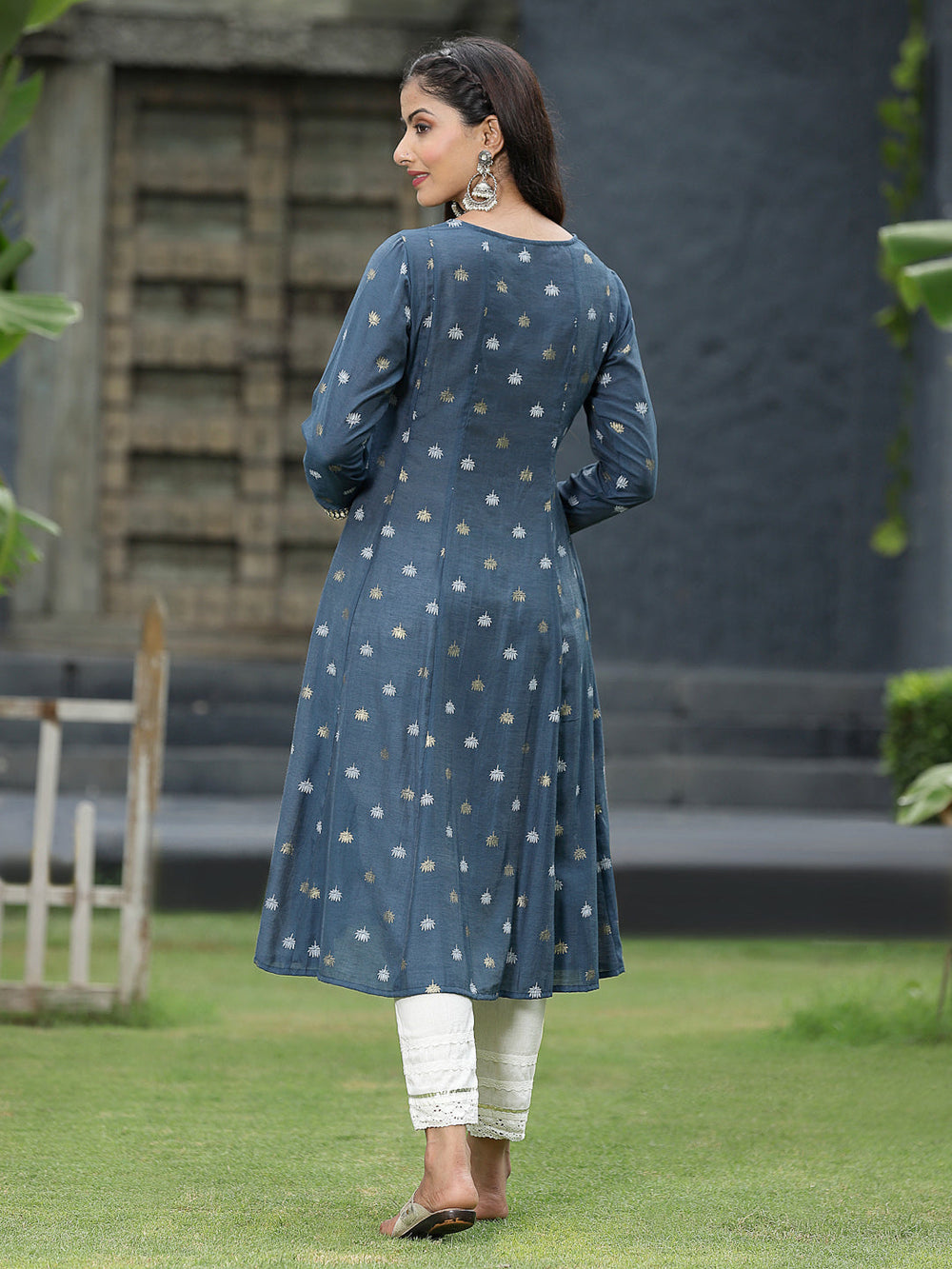 Juniper Women Indigo Rayon Festive Foil Printed Anarkali Flared Anarkali Kurta - Distacart
