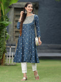 Juniper Women Indigo Rayon Festive Foil Printed Anarkali Flared Anarkali Kurta - Distacart