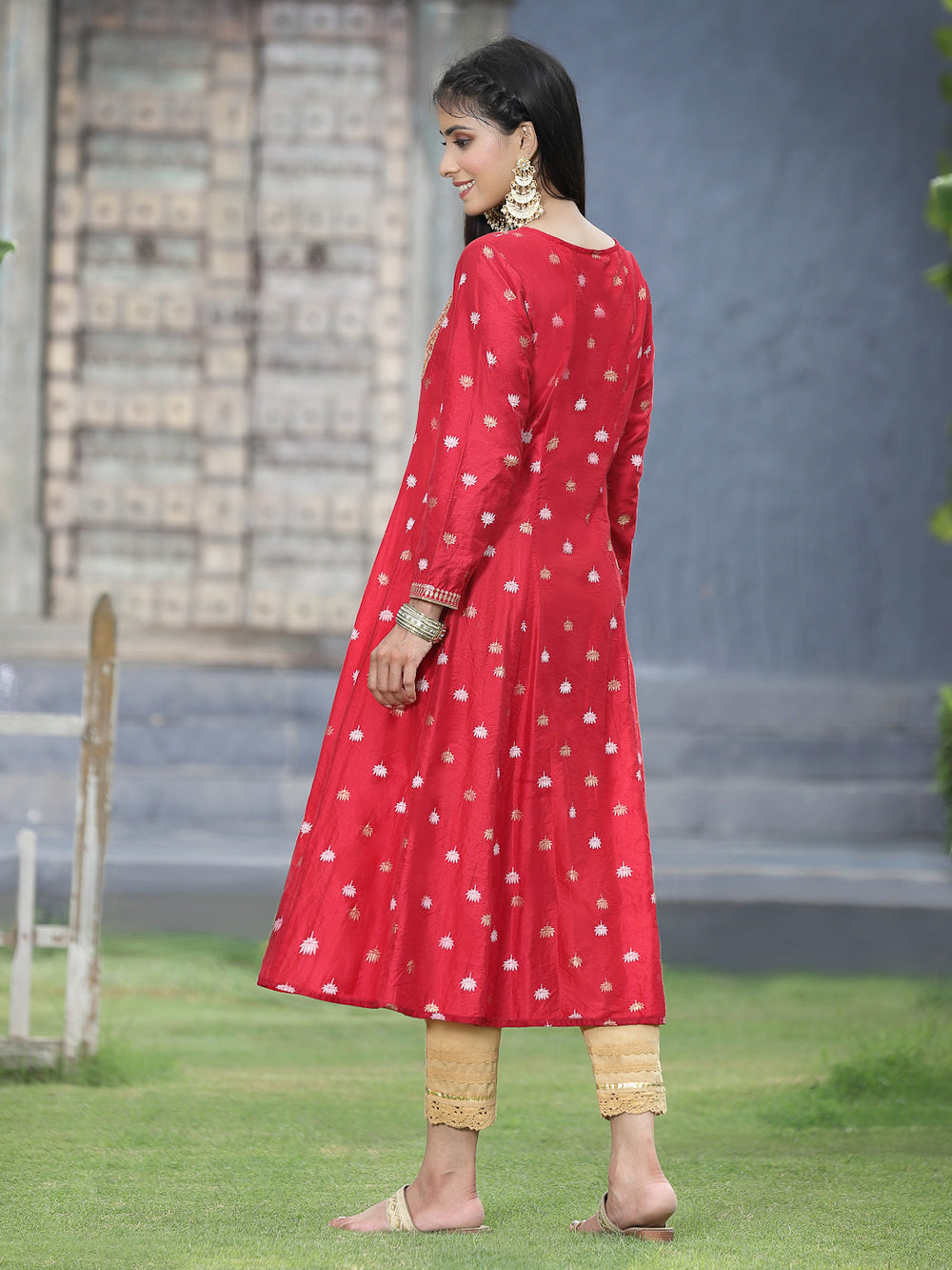 Juniper Women Red Rayon Festive Foil Printed Anarkali Flared Anarkali Kurta - Distacart