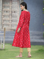 Juniper Women Red Rayon Festive Foil Printed Anarkali Flared Anarkali Kurta - Distacart