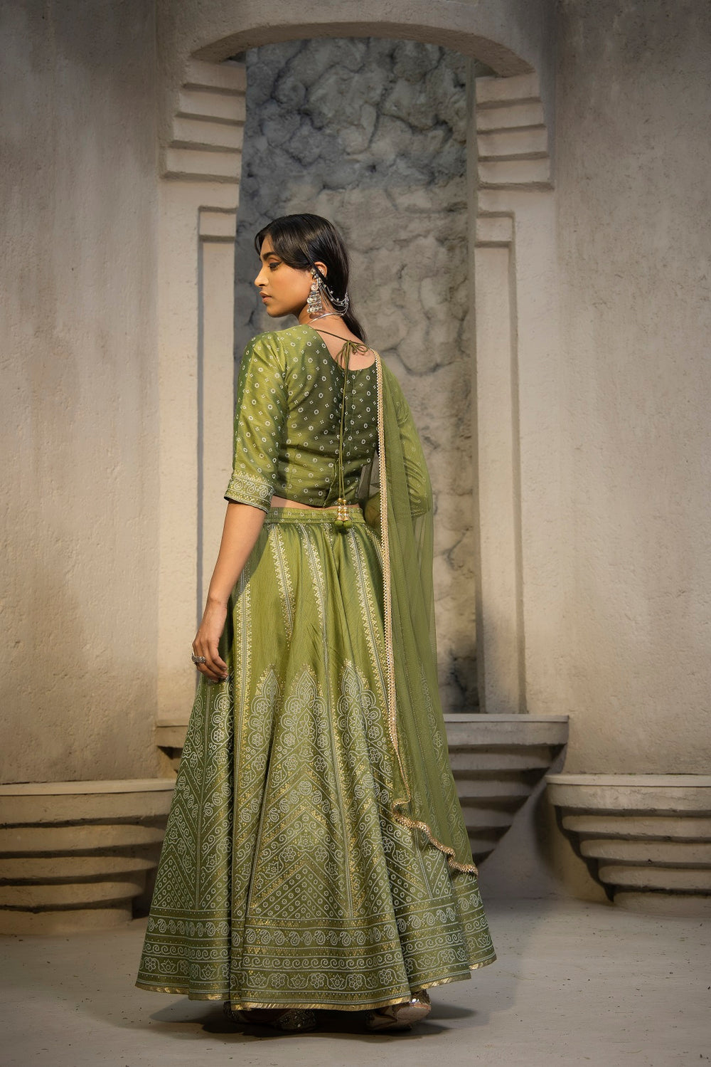 Juniper Green Santoon Slub Festive Printed Crop Lehenga Choli Dupatta For Women - Distacart