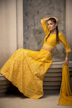 Juniper Mustard Santoon Slub Festive Printed Crop Lehenga Choli Dupatta Set - Distacart