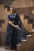 Juniper Navy Dull Satin Festive Embroidered Printed Crop Lehenga Choli Dupatta For Women - Distacart