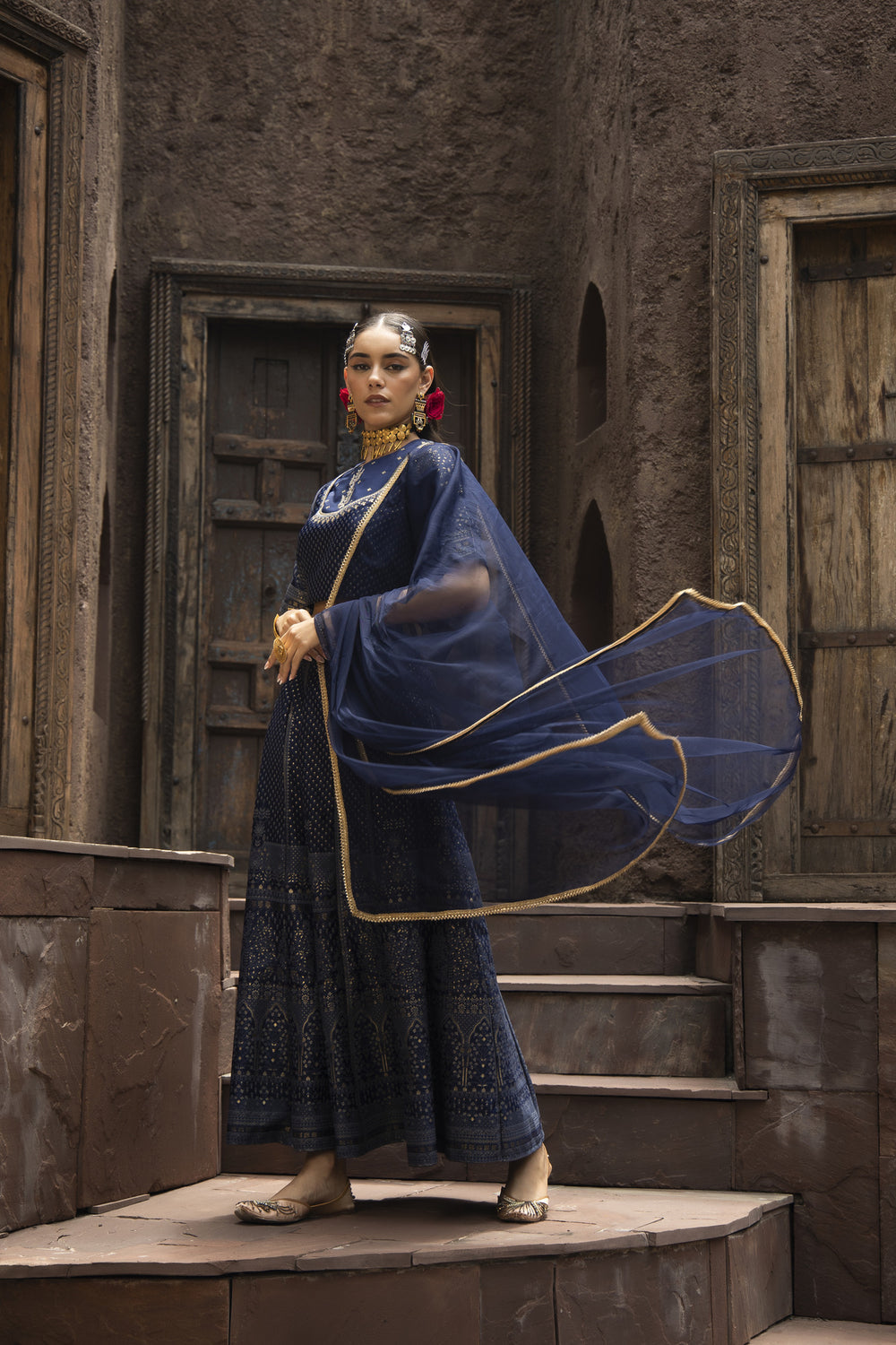 Juniper Navy Dull Satin Festive Embroidered Printed Crop Lehenga Choli Dupatta For Women - Distacart