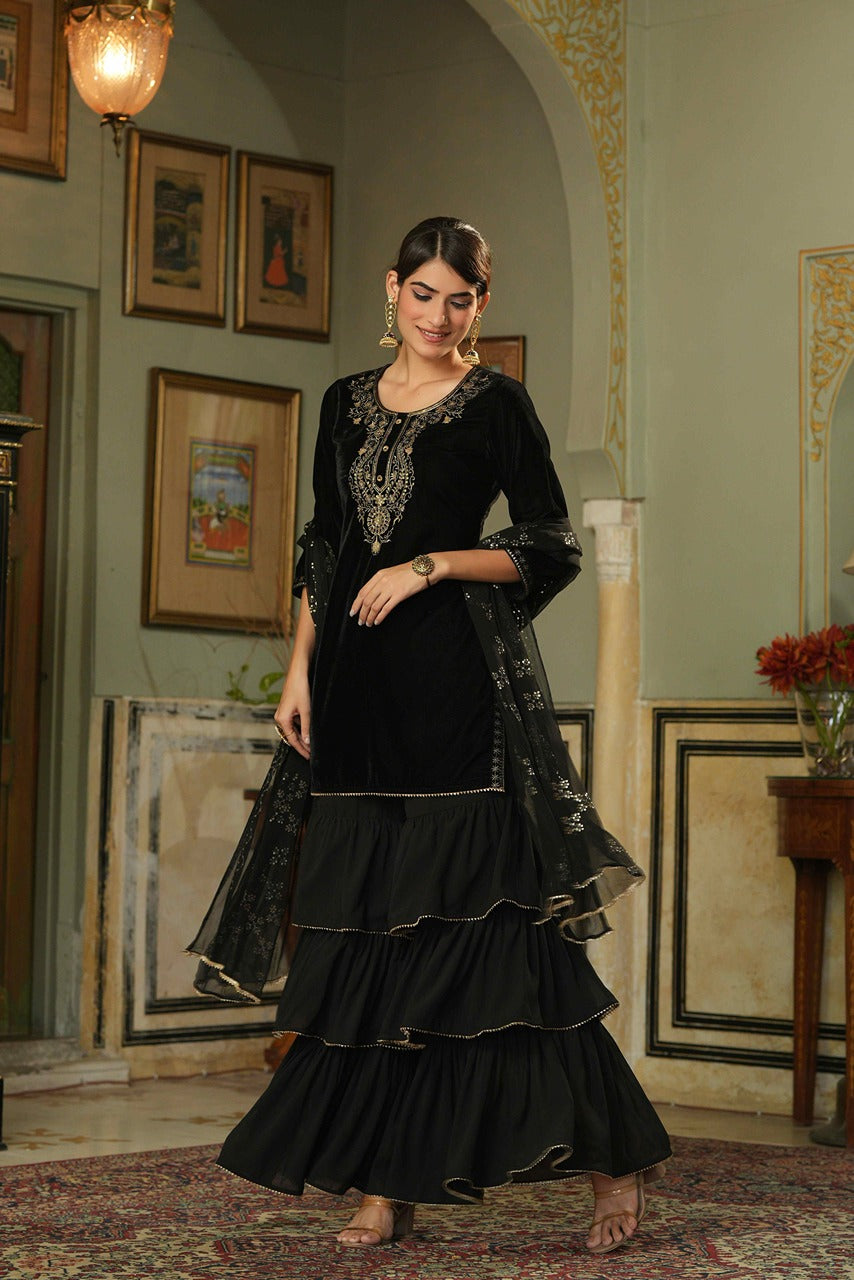 Juniper Black Velvet Festive Solid Straight Skd For Women - Distacart